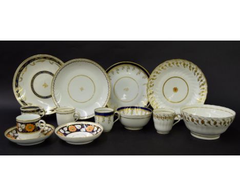 New Hall - four coffee cups with matching sandwich plates in pattern nos. U289, 280, 306 and 136; also further slop bowl in p