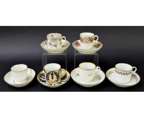 New Hall - six coffee cups with saucers in pattern nos. 478, 175, 635, 177, U721 and 348 (12)