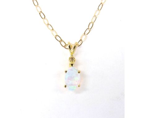 Opal and diamond pendant, with 9ct chain, pendant 12mm