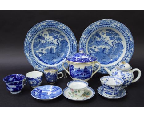 Small selection of Chinese porcelain to include a teapot, blue and white teacup with four character mark, teacup and saucer, 