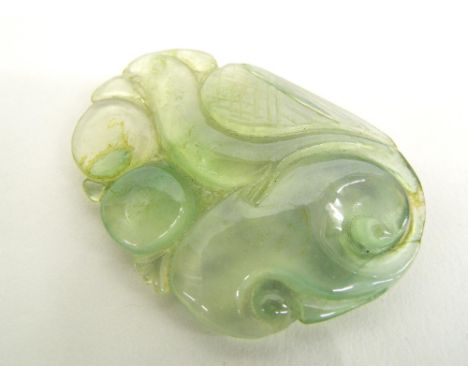 Chinese jade pendant in the form of a bird amidst clouds, 2.25" wide