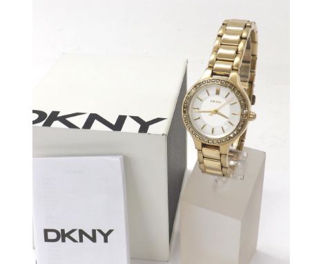 DKNY Chambers gold plated and stainless steel lady's bracelet watch, ref. NY-2221, no. 251407, white dial with centre seconds