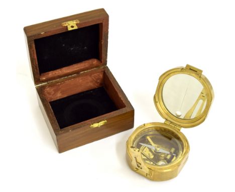 Replica 'Stanley of London' brass natural sine nautical compass, 3" diameter, within a stained wooden box