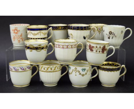 New Hall - small collection of coffee cups in pattern nos. 324, 83, 329, 89 (ex Brian J Penny Collection), U483, 230, 166, 32