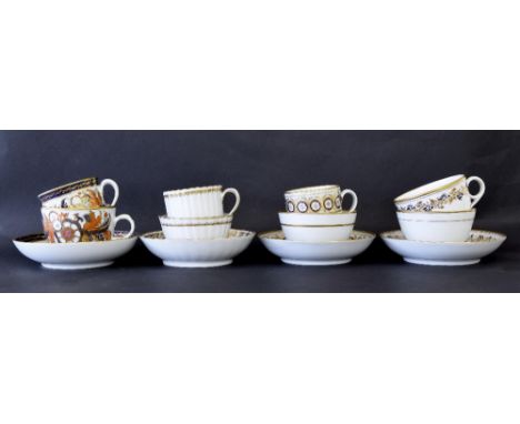 New Hall - four teacups/bowls with coffee cups and saucers in pattern nos. 490, 347, 115 and 441 (12)