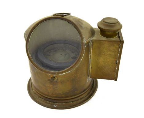 Ship's bulkhead compass, numbered B4/5715L/46 to dial, in metal case with viewing window and oil lamp illumination off to the