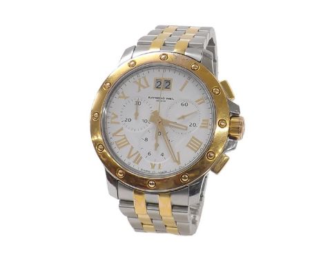 Raymond Weil Tango chronograph bi-colour gentleman's bracelet watch, ref. 4899, no. V015109, white dial with Roman numerals, 