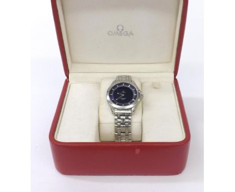 Omega Seamaster Multi-function 120m stainless steel gentleman's bracelet watch, ref. 2521.81.00, blue dual digital and analog