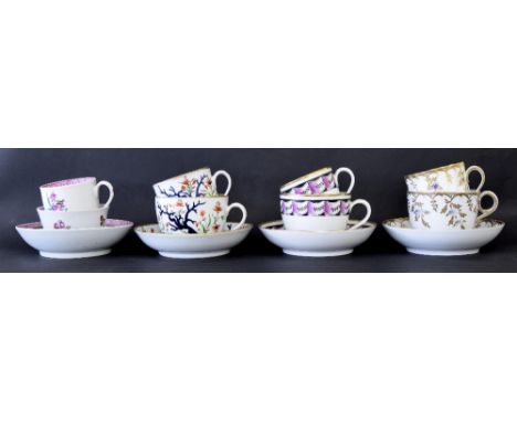 New Hall - four teacups/bowls and coffee cups with saucers in pattern nos. 140, U209, 471 and 472 (12)
