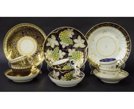 New Hall - three teacups and coffee cups with saucers and dessert plates in pattern nos. 243, 779 and 556 (12)