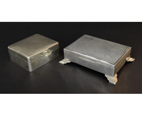 Art Deco silver bound engine turned cigarette box, Chester 1931, 5.25" wide, 7oz approx; also a square silver bound engine tu