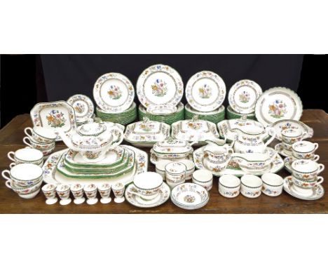 Extensive Copeland Spode 'Chinese Rose' pattern dinner service, comprising lidded tureens, graduated platters, teapot, teacup