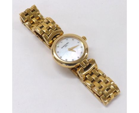 Raymond Weil Geneve Chorus 18k gold plated lady's bracelet watch, ref. 5888, no. 7991518, mother of pearl dial, quartz, 23mm 