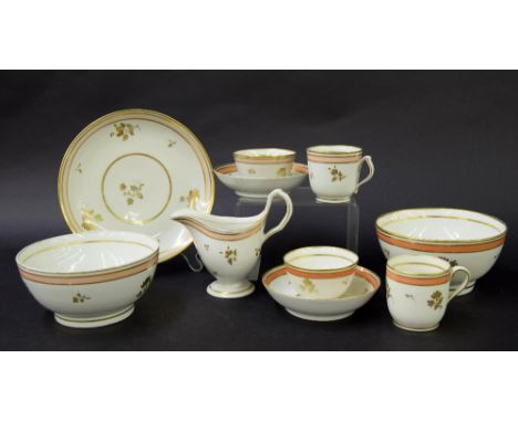 New Hall - part tea set comprising tea bowl on saucer, coffee cup, milk jug, sandwich plate and slop bowl in pattern no. 167;