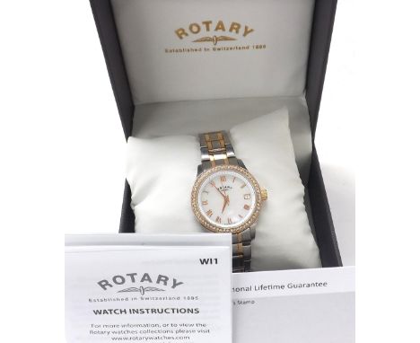 Rotary Exclusive bi-colour lady's bracelet watch, ref. LB00373/40, mother of pearl dial with Roman numerals, date aperture an