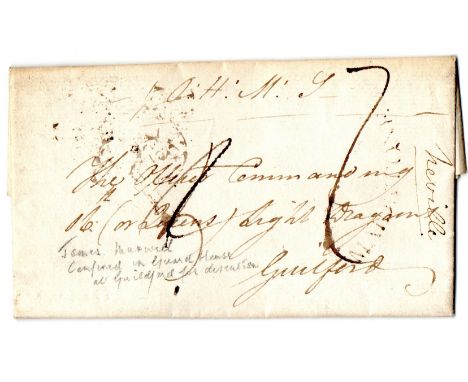 1797 entire from Cavalry Depot Maidstone to Commanding Officer Light Brigade Guildford reference a James Maxwell of the Sunde