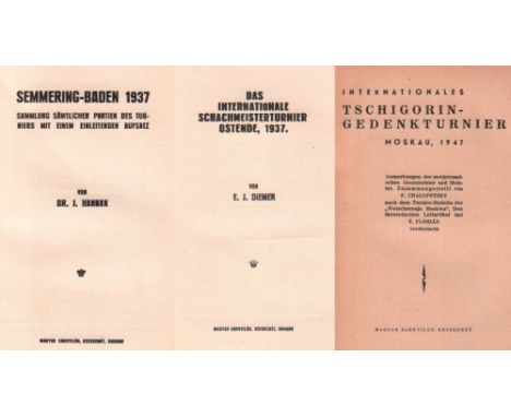 Ostende 1937. Diemer, E. J. Das internationale Schachmeisterturnier Ostende, 1937. Kecskemét, Magyar Sakkvilág, (1937). 8°. 5