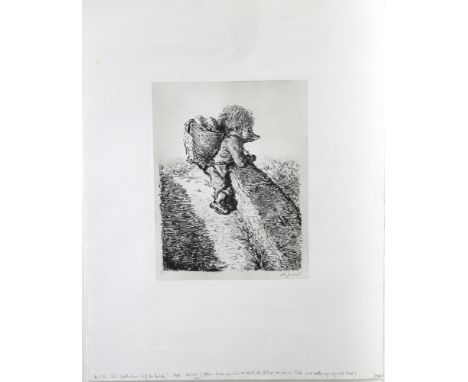 Weber, A. Paul. (Aus Igelhausen: Auf der Brücke) Getönte Lithographie von A. Paul Weber, gedruckt für die "Griffelkunst", (19