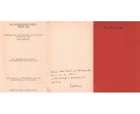 Müller, Hans. (Hrsg.) Das Internationale Turnier Veldes 1931. Sammlung der 182 Partien des Turniers. Als Manuscript [Typoskri