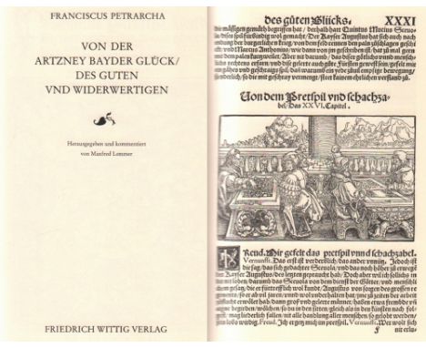 Petrarca, Franciscus. Von der Artzney bayder Glück / Des guten vnd widerwertigen. Hrsg. und kommentiert von Manfred Lemmer. N