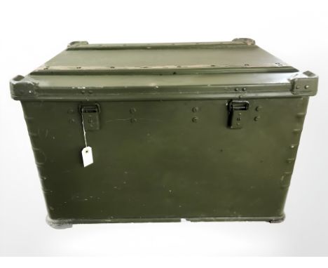 A 20th century painted metal military storage trunk, width 82 cm.