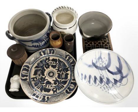 A group of Scandinavian studio pottery dishes, bowls, tile, etc.