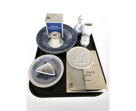 A group of Royal Copenhagen ceramics, decanter in the form of an Esso tin, etc.