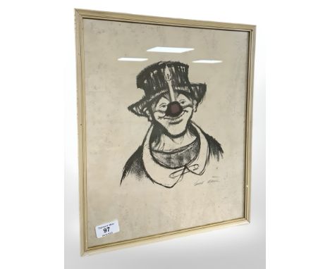 Danish School : Portrait of a clown, a signed colour print, 33 cm x 39 cm.