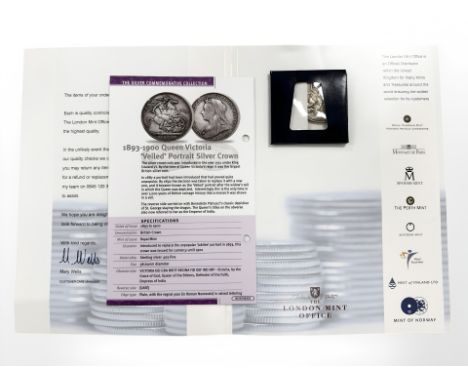 The London Mint Collection : A Victorian 'Veiled' portrait silver crown 1893, with certificate of authenticity. 