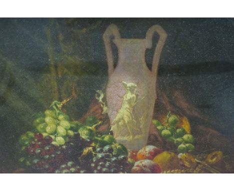 20TH CENTURY CLASSICAL STUDY WITH FRUIT AND VASE A PRINT 51cms x 71cms