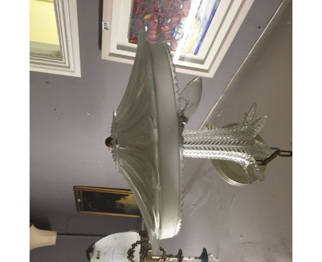 A FROSTED GLASS AND CLEAR GLASS DISH LIGHT, with sylised foliate panels.