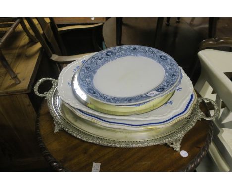 A MISCELLANEOUS COLLECTION, to include serving tray, plates etc.