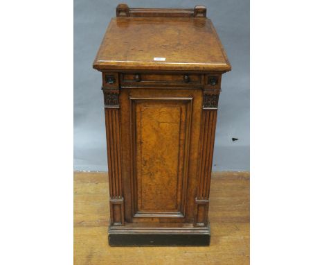 A 19th CENTURY WALNUT VENEERED PEDESTAL, the rectangular top with moulded rim and raised gallery above a single frieze drawer