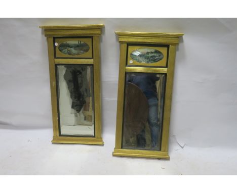 A PAIR OF GILT FRAMED PIER VIEW MIRRORS 19th CENTURY,  the rectangular cornice above a reeded frame, the frieze with an oval 