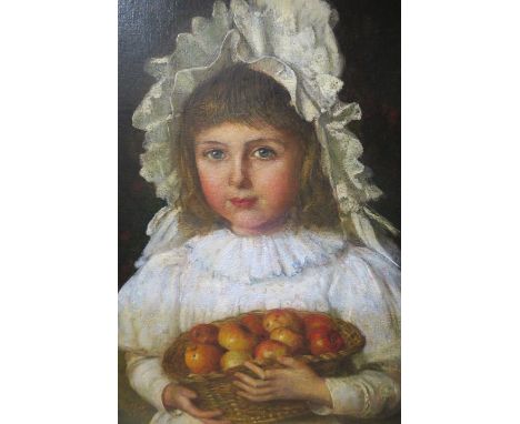 W. WALKERHalf length portrait of a young girl holding a basket of applesSigned and dated 1896 lower left Oil on canvas61cms x