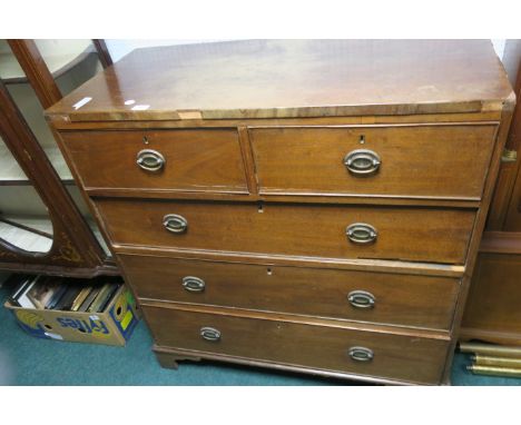 A GEORGIAN MAHOGANY CHEST, two short drawers and bracket feet 112cms x 105cms x 50cms