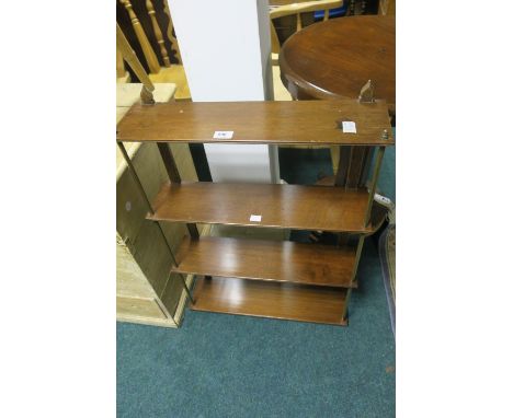 A MAHOGANY AND BRASS FOUR TIER WALL BRACKET,82cms x 58cms x 16cms.