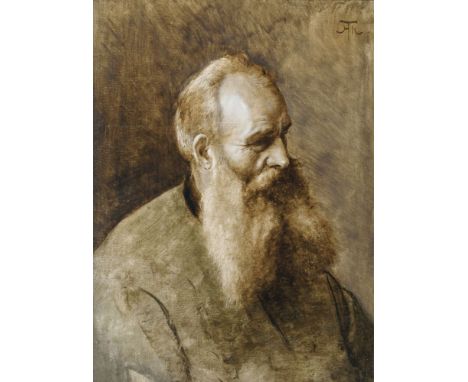   Hans Thoma  (Bernau/Schwarzw. 1839 - Karlsruhe 1924)  Portrait eines Herren  Öl/Karton, 57,5 x 45,5 cm, r. o. monogr. HTh. 