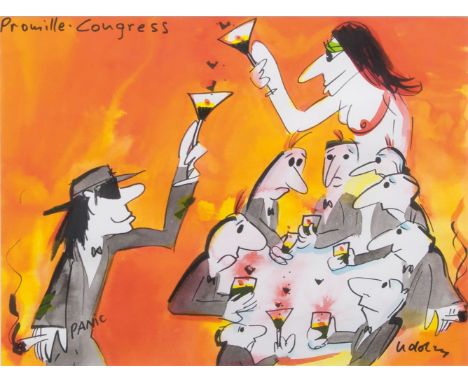   Udo Lindenberg  (Gronau/Westfalen 1946)  Promille-Congress  Unikat. Acryl und Filzstift/Papier, 36 x 48 cm, r. u. sign. Udo