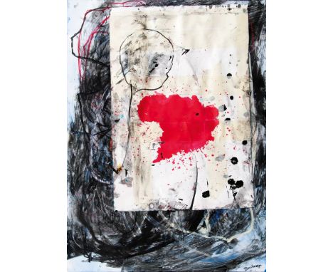   Leo Beninga  (1971)  Der Schlecht-Gekannte  2017, Collage und Mischtechnik, 70 x 49,5 cm, r. u. sign. Beninga, unter Glas g