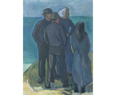   Käte Lassen  (Flensburg 1880 - Flensburg 1956)  Menschen am Strand  Öl/Lw., 98 x 70 cm, r. u. monogr. KL. - Nach einem verg