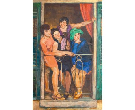   Waldemar Coste  (Kiel 1887 - Glinde 1944)  Frauen am Balkon  Öl/Lw., 200 x 118,5 cm, r. u. sign. W. Coste, min. rest. - Cos