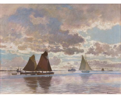   Friedrich Kallmorgen  (Altona 1856 - Grötzingen 1924)  Schiffe auf der Elbe  Öl/Lw., 60 x 81 cm, r. u. sign. Fr. Kallmorgen