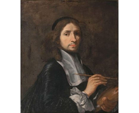   Französischer Meister  tätig 2. Hälfte 17. Jh.  Portrait eines Malers  Öl/Lw., 74,5 x 62 cm, etw. rest., doubl. - Gutachten