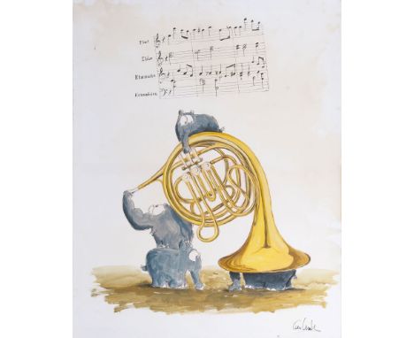   Otto Waalkes  (Emden 1948)  Flut Ebbe Klarinette Krummhörn  Unikat. Acryl/Lw., 90 x 70 cm, r. u. sign. Otto Waalkes. - Eine
