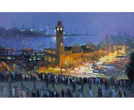   Uwe Herbst  (Köln 1952)  Kirmes in Hamburg  Acryl/Lw., 100 x 160 cm, r. u. monogr. UH, verso betitelt. - Deutscher Landscha