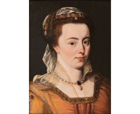   Jacopo Zucchi  (Florenz um 1541 - Florenz um 1589), zugeschr.  Portrait einer Dame  Öl/Holz, 45 x 32,5 cm, etw. rest. - Ita