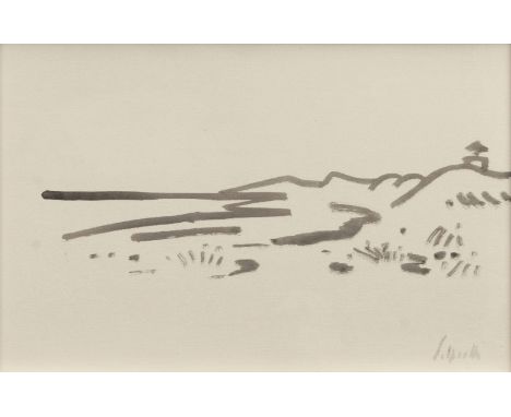   Siegward Sprotte  (Potsdam 1913 - Kampen/Sylt 2004)  Dünen und Leuchtturm  Pinselzeichnung, 31 x 48 cm, r. u. sign. S. Spro