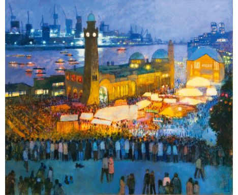   Uwe Herbst  (Köln 1952)  Hafenfest in Hamburg  Acryl/Lw., 100 x 120 cm, r. u. monogr. UH, verso betitelt. - Deutscher Lands