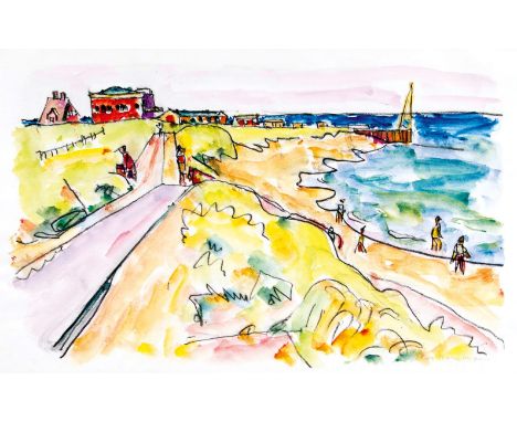   Ivo Hauptmann  (Erkner 1886 - Hamburg 1973)  Am Strand  Aquarell, 31,5 x 48,5 cm, r. u. sign. Ivo Hauptmann, ungerahmt. - L